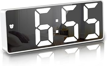 LED Mirror Digital Alarm Clock with Temperature Display – 6.5-Inch ABS Body, 12/24H Time Format, 3-Level Adjustable Brightness, Power-Saving Mode (LED White)