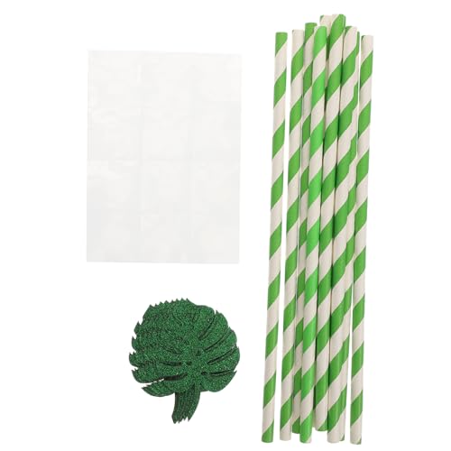 Pitillos de papel con diseño tropical verde, pack 10 pzas