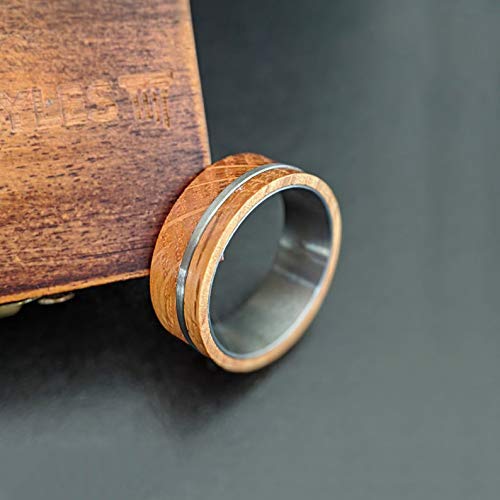 Mens Whiskey Barrel Ring Offset Inlay, 8mm Mens Wedding Band Tungsten Ring Mens Wood Rings Unique Whiskey Rings for Men