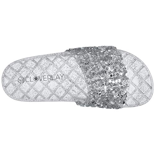 CLOVERLAY Women’s Summer Flip Flop Open Toe Jelly Sandal Rhinestone Glitter Slide Sandals Slippers4