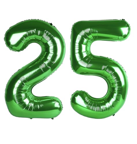 Image of Number Balloons 25 Balloon 40 inch Dark Green for 25 52 Birthday Decoration | Saturated Color, Large 40 in, With Inflation Straw & Hanging Hole, For Back-To-School Season, Forest Picnic Party, Christmas