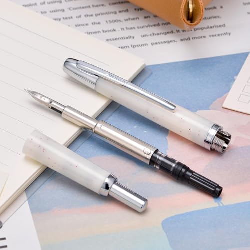 Image of GOLD LEAF Jinhao 20 Press Retractable Fountain Pen - Fine Nib with Converter - Plastic Body & Metal Clip - Multiple Colors - Smooth Writing Pen (No Ink Included) (White Winter Snow(Silver Clip))