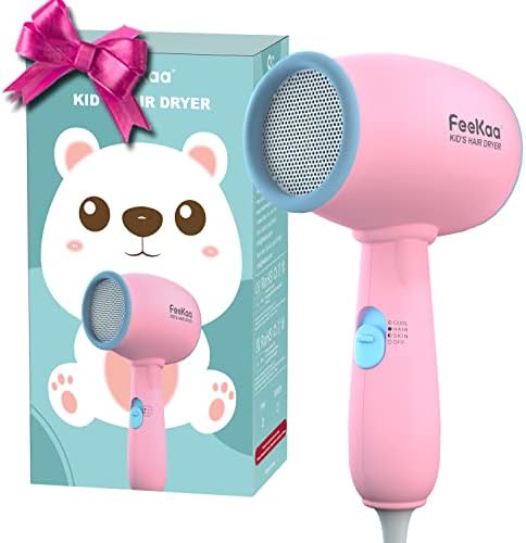 Kids Hair Dryer, FeeKaa Kids Blow Dryer for Girls, Low Noise Gentle Heat for Kids Skin, Gift for Children's Birthday, Christmas Gift, Pink