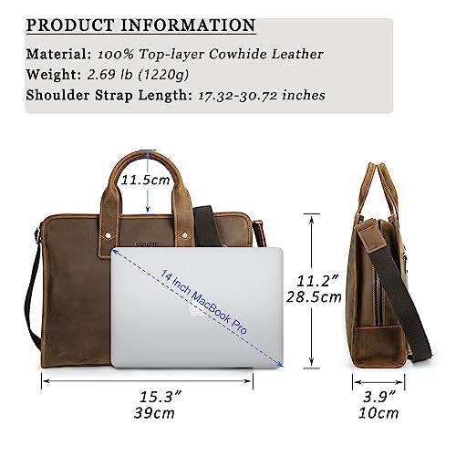 Contacts Genuine Leather Briefcase for Men 14" Laptop Bag Crazy Horse Leather Messenger Bag Satchel Handbag3