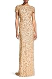 Adrianna Papell Women's Short-Sleeve All Over Sequin Gown, Champagne/Gold, 12