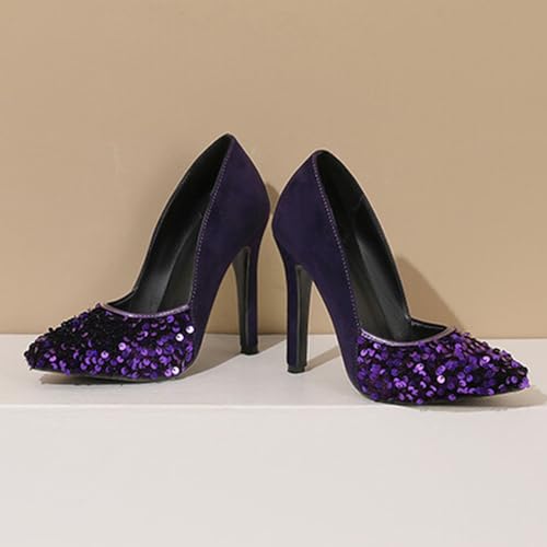 Alyaafifa High Heel Sequin Pumps for Women Closed Pointed Toe Sexy Stilettos Slip-On Suede Velvet Dress Shoes Party Wedding Prom Club Night Evening2