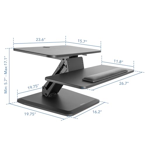 Image of Mount-It! Compact Standing Desk Riser, Height Adjustable Desktop Sit Stand Workstation with Gas Spring, Tabletop Stand Up Desk with Keyboard Tray, Black