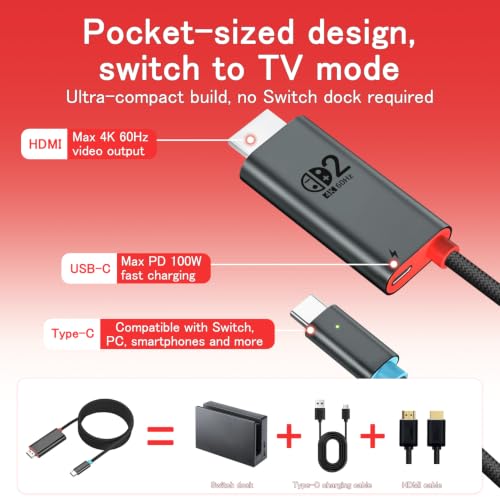 AltaMoment for Switch 2 Dock HDMI Adapter, 4K@60Hz, PD 100W, 6.6FT by AltaMoment - Used condition - Image 2
