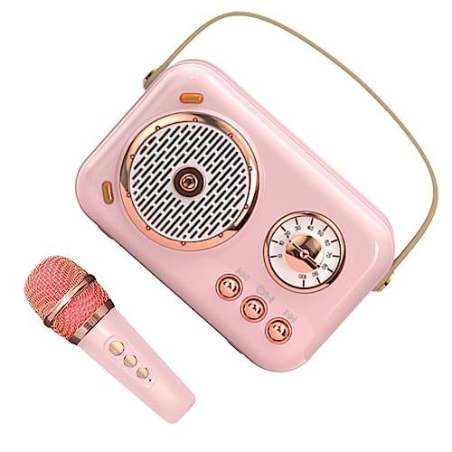 Housoutil 1 Juego Altavoz Portátil Inalámbrico con Micrófono para Cantar Mini Altavoz de Karaoke para Uso Casa y Exterior Compatible con Teléfonos y Ordenadores Color Rosa
