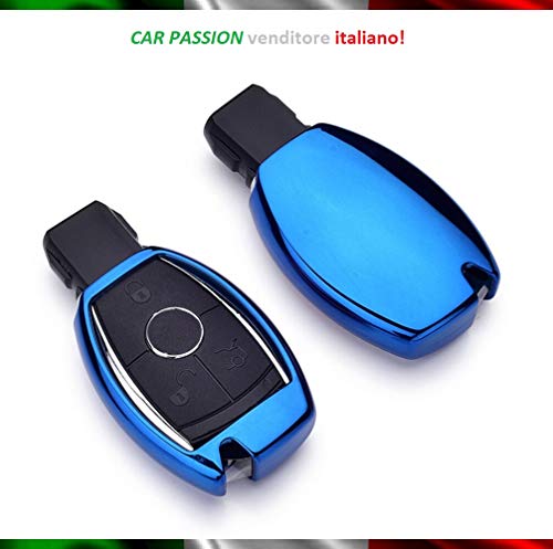 Carcasa de llave de TPU brillante compatible con Mercedes Clase A B C E ML S V R CL CLK SL SLK silicona 3 botones funda protección mando a distancia coche turquesa