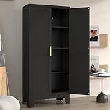 Winiowa Metal Pantry Cabinet with 2 Doors and Adjustable Shelves, 61'Kitchen Storage Cabinet with Gold Handles, Versatile Storage for Laundry, Living, Bathroom, Dining, Utility Room - Black