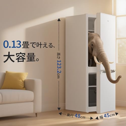 undefined SAMKYO 145L 冷蔵庫 幅45cm 一人暮らし 右開き 冷凍室付き 薄型 スリム 家庭用 大容量 前開き 静音 GU140 ホワイト の商品画像 2