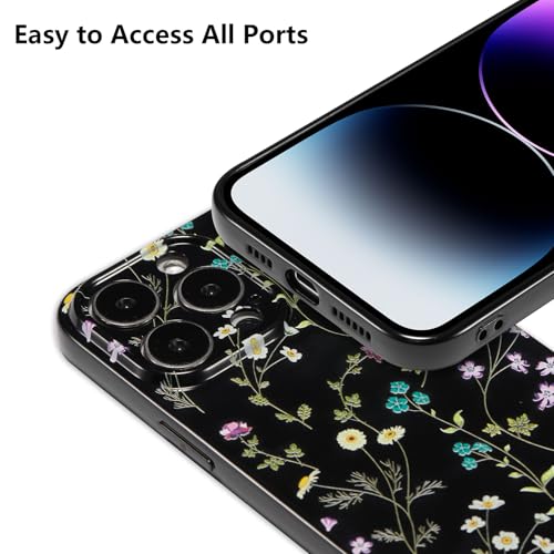 Image of RALEAVO Floral Case for iPhone 16 Pro, Flower Branch Pattern Design Cute Cover Case for Girls Women Slim Thin Soft Silicone Shockproof Anti-Slip Phone Case for iPhone 16 Pro (6.3 inch),Black | for iPhone 16 Pro Case with Cute Flower Branch Pattern Design,Pretty Case for Girls Women,Soft Silicone Shockproof Cover