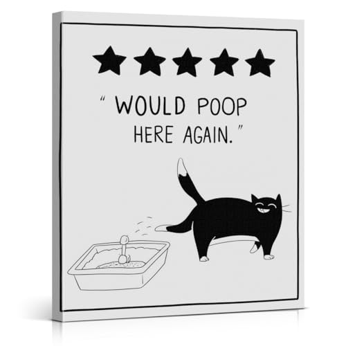 Funny Black Cat Bathroom Wall Art 8x10 Canvas