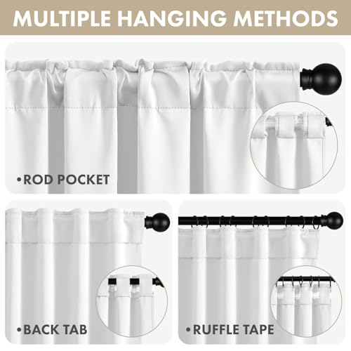 Image of ANRODUO White Back Tab Blackout Curtains 54 Inch Long 2 Panels | Rod Pocket,Thermal Insulated Room Darkening Light Blocking Curtains for Living Room Bedroom Privacy,W42xL54