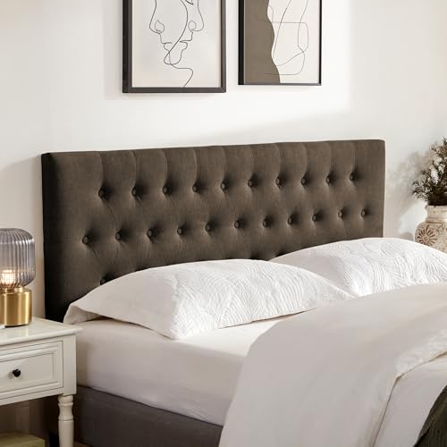 Huatean Home Tufted Upholstered Headboard Queen Size, Solid Wood Head Board with Durable Metal Legs, Adjustable Height Bed headboard from 37” to 51” Fabric Headboard in Button Design, Chocolate