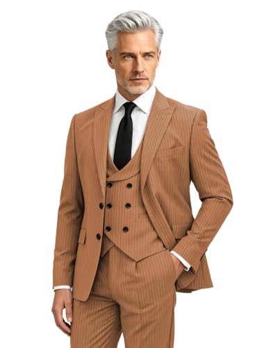 Burnt Orange Pinstripe Suit for Men 3 Piece Business Wedding Tuxedo,L