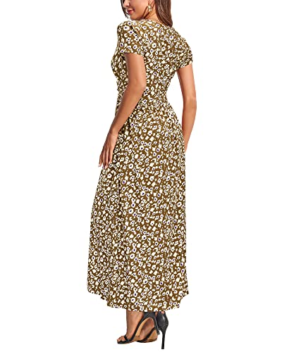 OUGES Women's V-Neck Pattern Pocket Maxi Long Dress(Floral-61,M)