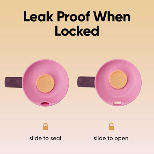 Image of Owala SmoothSip Slider Stainless Steel Insulated Travel Mug, 100% Leak Proof, For Hot and Cold Drinks, Travel Friendly with Sliding Lock Lid, 24 oz, BPA Free, Leak Proof, Pink /Tan (Daybreak)