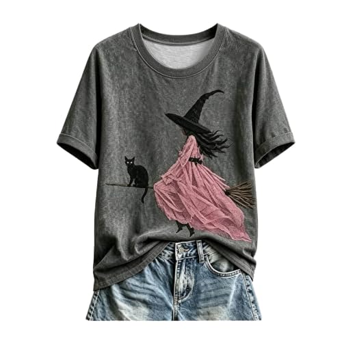 Halloween Witch Shirt for Womens Witch with Pink Dress & Black Cat Print - image 3