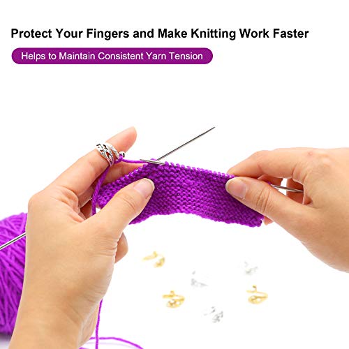 FENGWANGLI 4 Pcs Adjustable Knitting Loop Crochet Ring, Peacock Open Finger Ring for Faster Crocheting, Yarn Guide Finger Holder and Thimble Ring for Knitting