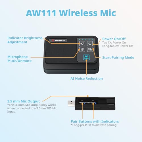 AVerMedia Wireless Conference Speakerphone AW111 con captación de voz 360°, reducción de ruido y botón de silencio, altavoz para conferencias para 10 personas, compatible con laptop, PC y cámara PTZ miniatura 2