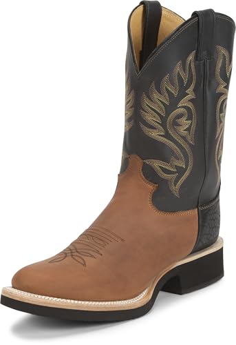 Justin Paluxy 11" Western Boot for Men, Midnight Black Leather, Gold Stitching, Round Toe, Comfort Insole, Durable Outsole4