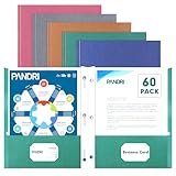 Two Pocket Folders, PANDRI 60 Pack Two Pocket Folders with Prongs, 2 Pocket 3 Prong Folders Designed for Office and Classroom, Letter Size, Assorted 5 Colors