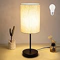 RISLG Small Table Lamp for Bedroom, Bedside Lamps for Nightstand with Wire Switch, Minimalist Modern Desk Lamps with Linen Fabric Shade for Kids Room Living Room Office Dorm