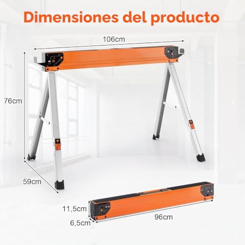 Miniatura 5 de Fantask Juego De 2 Bloques De Sierra Plegables, Caballetes De Trabajo Portátiles, Robustos Soportes De Metal Para Carpintería, Caballete De Sierra Con Mango, Soporta Hasta 500 Kg