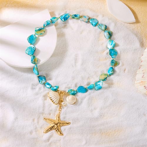 RINHOO Starfish Shell Necklaces for Women Summer Irregular Seashell Statement Necklace Beach Surfer Jewelry (Style A-Blue) - image 5