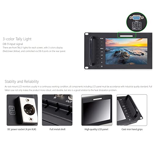 Image of FEELWORLD D71 Plus -H Dual 7 inch 3RU IPS 1920x1200 Broadcast LCD Rack Mount Monitor with HDMI, AV Input and Output