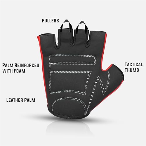 Image of RUBX Gym Gloves for Men & Women - Half Finger Workout Gloves for Weightlifting, Training, Fitness,Biking,Hand Protection & Grip Strength - Gym Accessories (Red & Black Size-L)