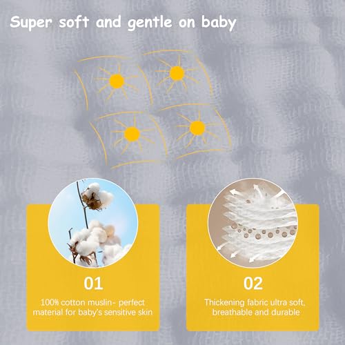 Image of Lovely Care 12 Pack Muslin Burp Cloths 100% Cotton Muslin Cloths Large 20''x10'' Extra Soft and Absorbent Baby Burping Cloth - Slate
