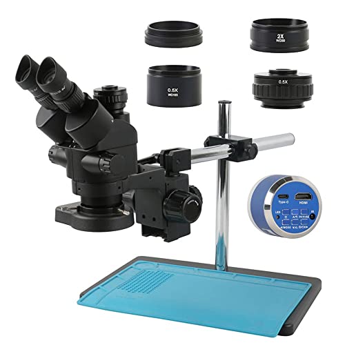 Microscope 2K 4K 48MP HDMI USB 3.5-90X Zoom Trinocular Stereo Microscope Camera Set for Soldering Repair(12MP 4K HDMI Type-c)