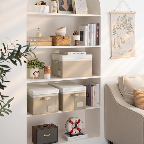 Image of GRANNY SAYS Storage Bins with Lids, Storage Baskets for Linen Closet Shelves, Decorative Storage Boxes, Clothes Storage and Organization for Organizing, 3-Pack, Large, Khaki&Ivory