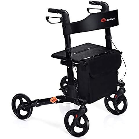 GYMAX Folding Rollator Walker with Seat Cover