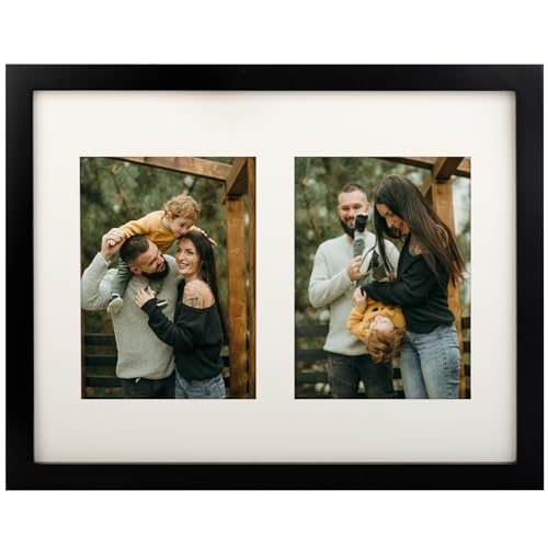 WUTL 11x14 Picture Frame 5x7 Double Photos Frame With Mat Soild Wood Black