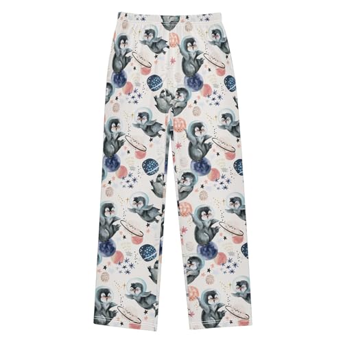 ZZXXB Galaxy Space Penguin Boys Long Pants Soft Trousers Elastic Waist Kids Lounge Bottoms with Pockets S-XL