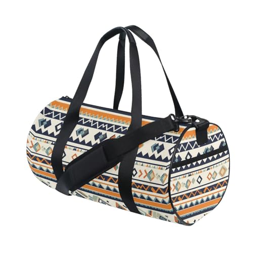 Aztec Print Sports Duffel Bag Full Print Polyester Barrel Gym Bag with Side Zipper Pocket, Detachable Shoulder Strap for Gym Sports Fitness and Short-Term Travel Use3