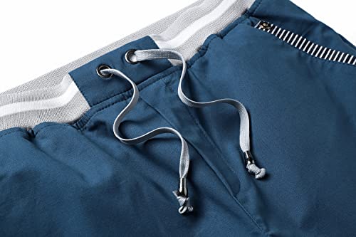 Tansozer Mens Shorts Casual Classic Fit Drawstring Summer Beach Shorts with Elastic Waist and Pockets Peacock Blue L - Thumbnail 3