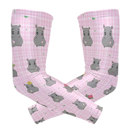 Takiito Cute Hippos Arm Sleeves for Men Women, Cooling Arm Sleeve UV Sun Protection Compression Arm Sleeve, Breathable & Moisture Wicking