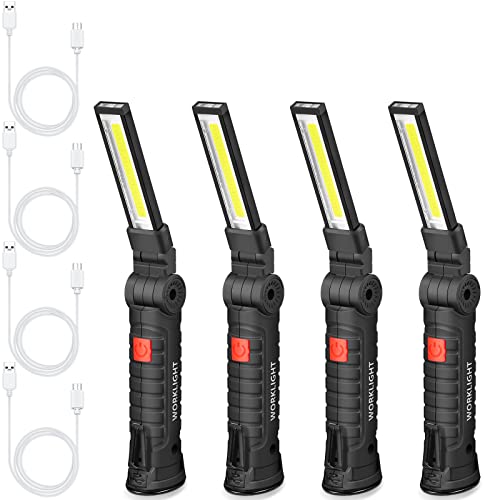 4 Pieces LED Work Light COB Rechargeable Work Lights with Magnetic Base and 360Â° Rotation Stand 5 Modes Portable Work Flash Light for Car Repair, Household and Outdoor Use (Small)