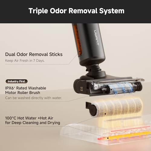 Image of uwant Wet Dry Vacuum Cleaner 180 Lay-Flat Vacuum Mop All in One with 100℃ Hot Water and Air Drying 23000Pa Suction Vacuum Cleaner with Self-Cleaning Anti Odor Triple Edge Electric Mop