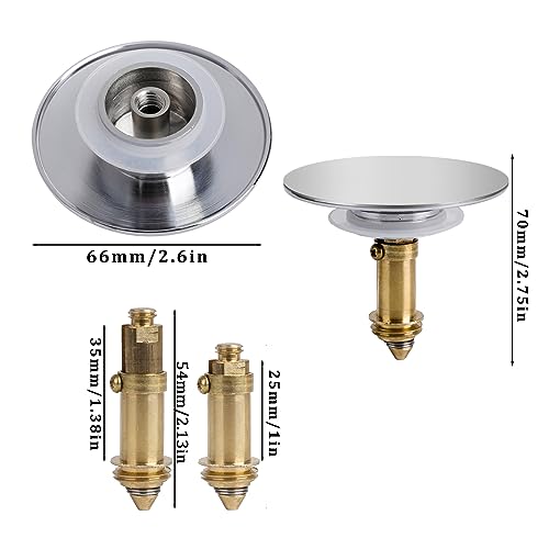Pop Up Click Clack Plug 66mm Solid Brass Universal Basin Pop-up Drain Stopper Push Sink for Kitchen Bathtub Bathroom Basins Plugs Replacement (1Pcs) - Image 2