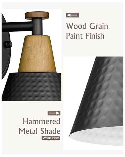 Image of FEMILA Black Wall Sconces, Rustic Industrial Wall Lamps, 1-Light Sconces Wall Lighting with Hammered Metal Shade, Bathroom Vanity Light Fixture for Bedroom Living Room Kitchen,4FG59B BK