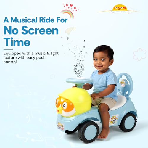 Image of Toyzone Duck Pilot Baby Ride on - Blue | Car for Kids | Toddlers Push Car with Backrest | Music & LED Light | Under Seat Storage | for Kids 2+ Years