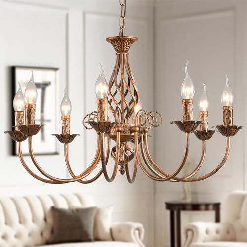 Jaycomey 8 Lights French Country Chandelier, Bronze Chandelier, Metal Pendant Chandelier, Pendant Lamp for Island Kitchen Farmhouse, Dining Room, Foyer