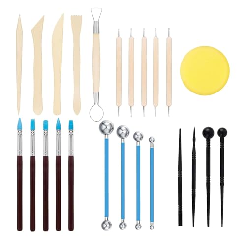 YANGWEN 24 Pezzi Kit Ceramica Fai da Te per Principianti, Utensili per Modellare Argilla (Air Dry Clay) - Set Scultura con Attrezzi Professionali - Adatto per Ceramica e Creazioni Artistiche