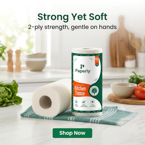 Image of Kitchen Tissue Roll 2 Ply, 60 Sheets, Highly Absorbent Oil & Spill Cleaning Paper Towels, Soft Tear Resistant Disposable Kitchen Wipes (Pack 3)